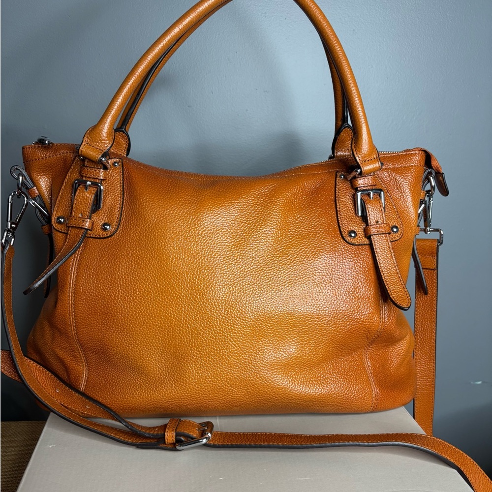 Heshe Elegant Brown Leather Shoulder/Crossbody Bag